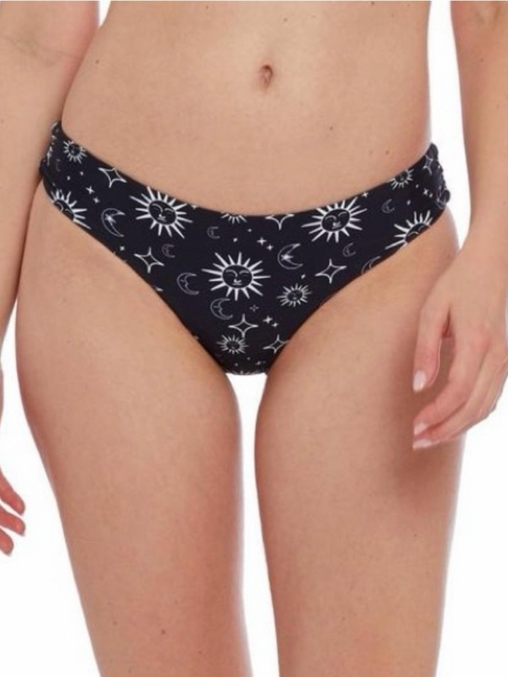 Cyn & Luca Celestial Bikini Bottom Large Black White Scrunch Back NWT